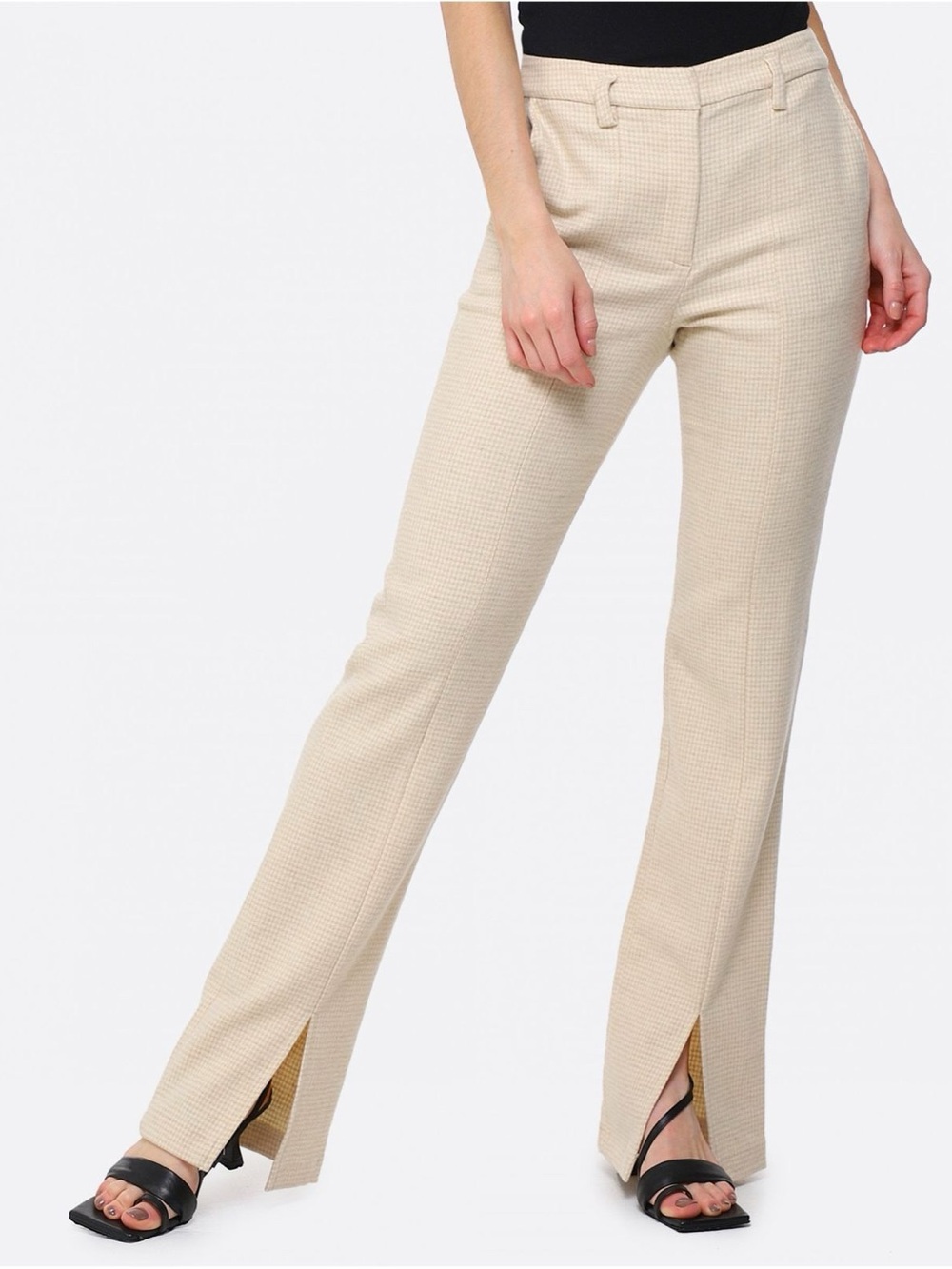 ANINE BING Joelle Houndstooth Virgin Wool Trousers Beige Size EU 38